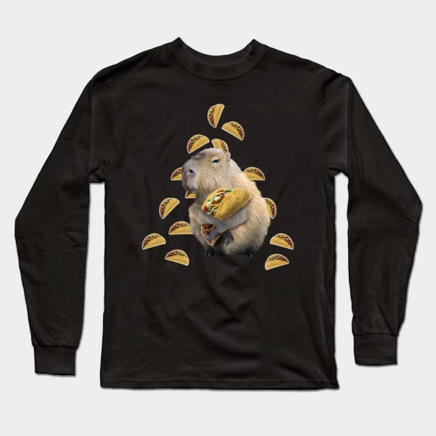 Capybara Capybaras Eating Taco Tacos, Funny Cute Long Sleeve T-Shirt by Random Galaxy